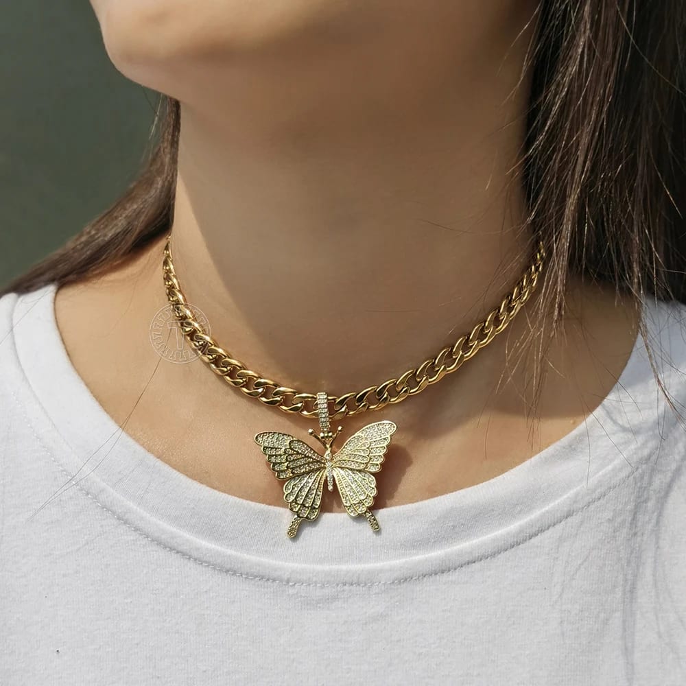 Women Butterfly Pendant Gold Choker